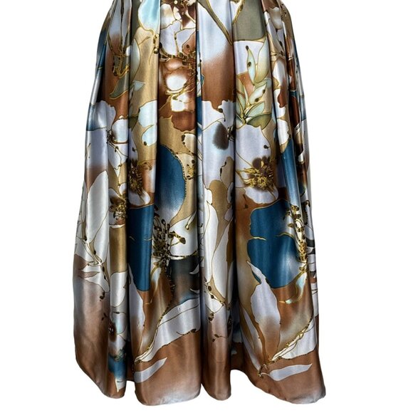 Adrianna Pappell Occasions Blue Floral Silk Halter Dress Sz. 12 - Picture 3 of 9